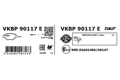 Комплект тормозных колодок, дисковый тормоз VKBP 90117 E