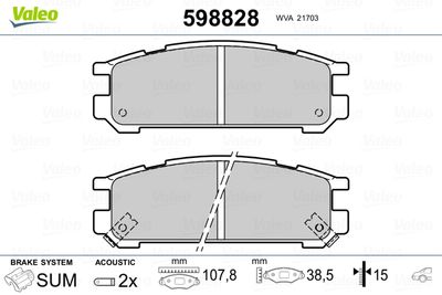 Комплект тормозных колодок, дисковый тормоз VALEO 598828 для SUBARU SVX