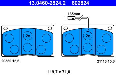 Комплект тормозных колодок, дисковый тормоз 13.0460-2824.2