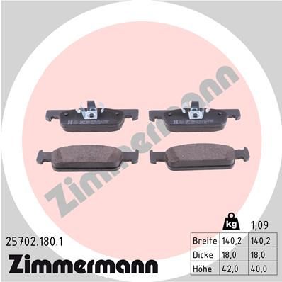 ZIMMERMANN 25702.180.1 Тормозные колодки и сигнализаторы  для SMART FORTWO (Смарт Фортwо)