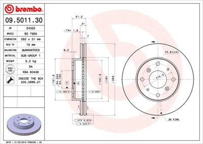 Тормозной диск BREMBO 09.5011.30 для ROVER 800