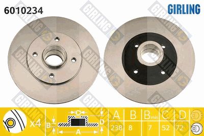 GIRLING 6010234 Тормозные диски для RENAULT SUPER 5 (B/C40_) 1.7 (B/C40K, B/C40G)