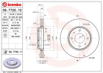 BREMBO 09.7720.10 Тормозные диски  для VOLVO V40 (Вольво В40)
