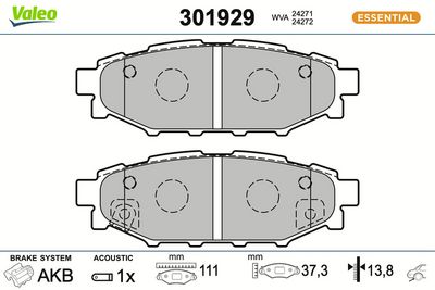 BREMSBELAGSATZ SCHEIBENBREMSE VALEO 301929