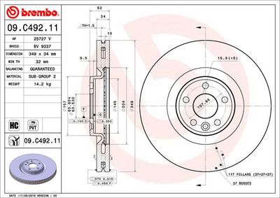 Тормозной диск BREMBO 09.C492.11 для JAGUAR E-PACE