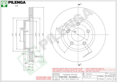Тормозной диск PILENGA V240 для GAZ VOLGA