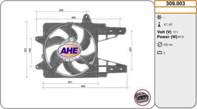 Вентилятор, охлаждение двигателя AHE 309.003 для LANCIA Y