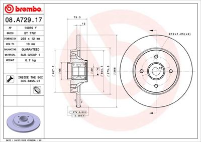 BREMBO Remschijf PRIME LINE - With Bearing Kit (08.A729.17)