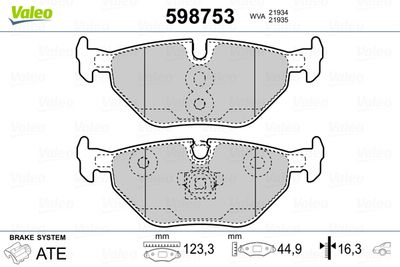 Комплект тормозных колодок, дисковый тормоз VALEO 598753 для ROVER 75