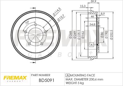 Тормозной барабан FREMAX BD-5091 для DODGE AVENGER