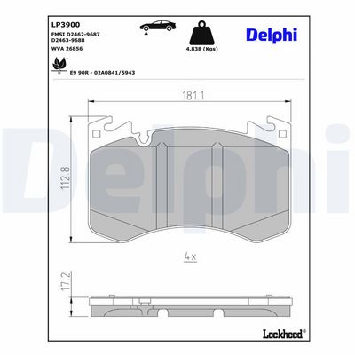 Remblokken set Voor (met een dempingskussen), past: LAND ROVER RANGE ROVER SPORT III, RANGE ROVER V 3.0DH-4.4H 10.21-
