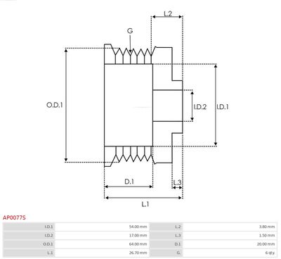 Belt Pulley, alternator AP0077S