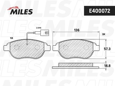 Комплект тормозных колодок, дисковый тормоз MILES E400072 для ABARTH 500C