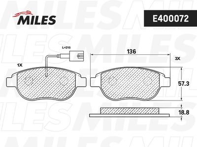 Комплект тормозных колодок, дисковый тормоз MILES E400072 для FIAT MULTIPLA