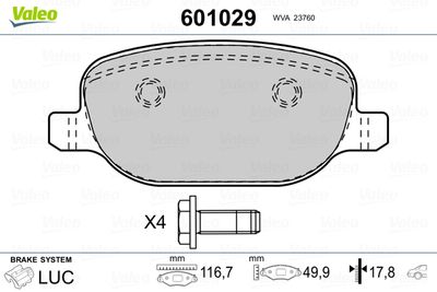 Комплект тормозных колодок, дисковый тормоз 601029