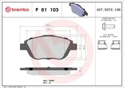 Комплект тормозных колодок, дисковый тормоз P 61 103