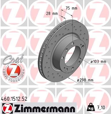 Тормозной диск ZIMMERMANN 460.1512.52 для PORSCHE 968