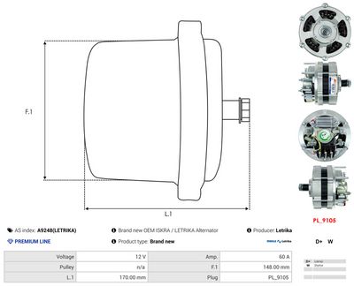 GENERATOR / ALTERNATOR AS-PL A9248LETRIKA 4