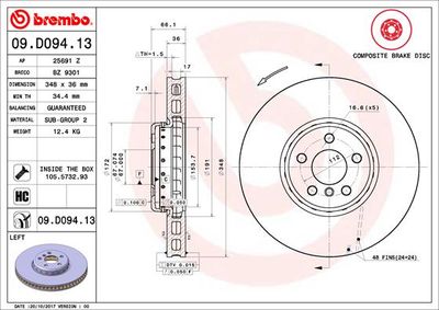 Тормозной диск BREMBO 09.D094.13 для BMW iX