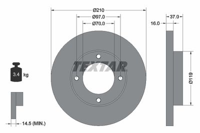 Тормозной диск TEXTAR 92112600 для DAIHATSU HIJET