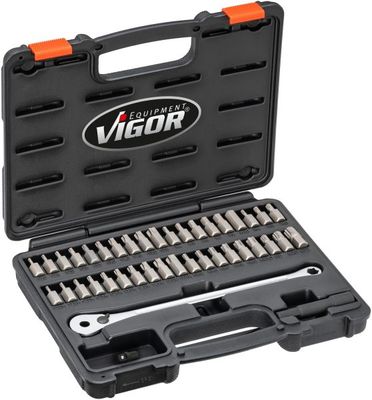 Vigor - Sada bitov 10mm s račňovým kľúčom 3/8" 36ks