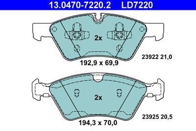Комплект тормозных колодок, дисковый тормоз ATE 13.0470-7220.2 для MERCEDES-BENZ R-CLASS