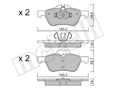 комплект спирачно феродо, дискови спирачки METELLI 22-0555-0