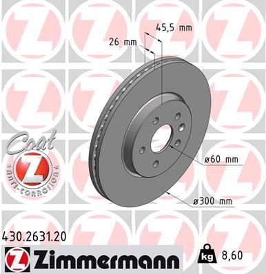Тормозной диск ZIMMERMANN 430.2631.20 для CHEVROLET TRAX