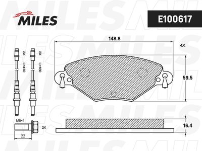 Комплект тормозных колодок, дисковый тормоз MILES E100617 для CITROËN C5