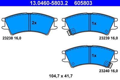 Комплект тормозных колодок, дисковый тормоз ATE 13.0460-5803.2 для HYUNDAI ATOS