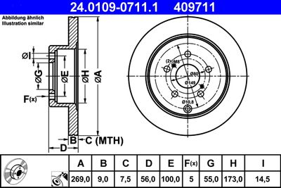 Тормозной диск ATE 24.0109-0711.1 для TOYOTA OPA