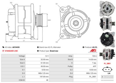 GENERATOR / ALTERNATOR AS-PL A01043S 4