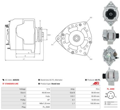 GENERATOR / ALTERNATOR AS-PL A6925S 4