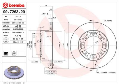 Тормозной диск BREMBO 09.7263.20 для RENAULT MASCOTT