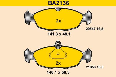 BARUM BA2136 Тормозные колодки и сигнализаторы  для CHEVROLET LANOS (Шевроле Ланос)