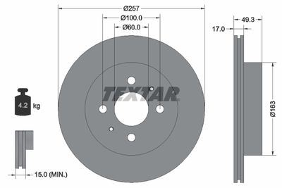 Тормозной диск TEXTAR 92131200 для SUZUKI IGNIS