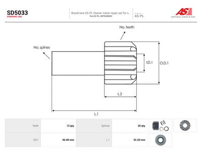AS-PL - Voľnobežná prevodovka, štartér MITSUBISHI , SD5033