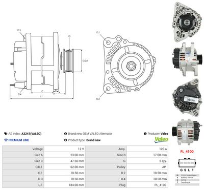 GENERATOR / ALTERNATOR AS-PL A3241VALEO 4