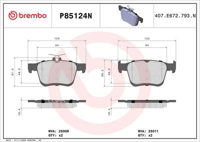 Sada brzdových destiček, kotoučová brzda BREMBO P85124N