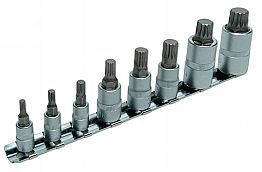 Laser Tools Spline Socket Bit Set 1/4"D, 3/8"D, & 1/2"D 8pc