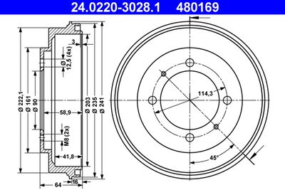 Тормозной барабан ATE 24.0220-3028.1 для MITSUBISHI SPACE