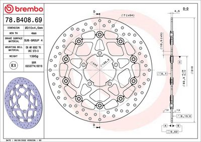 Brake disc Voor drijvend, 310/82,3x4,5mm 5x100,5mm, diameter bevestigingsgat 10,5mm, hoogte (tussenruimte) 0 past: TRIUMPH STREET TRIPLE 675/675R 2013-2015