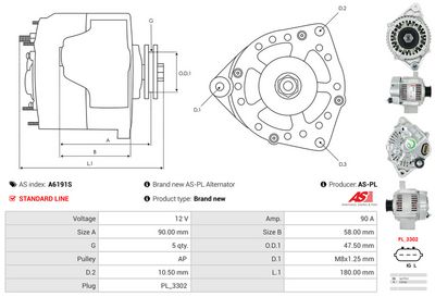 GENERATOR / ALTERNATOR AS-PL A6191S 4