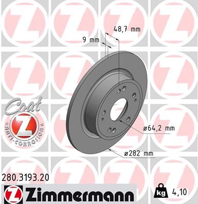Тормозной диск ZIMMERMANN 280.3193.20 для HONDA HR-V