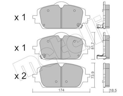 комплект спирачно феродо, дискови спирачки METELLI 22-1438-0