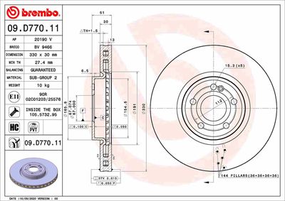 Тормозной диск BREMBO 09.D770.11 для MERCEDES-BENZ GLB