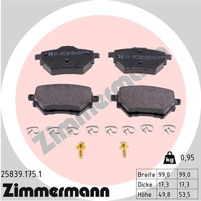 ZIMMERMANN 25839.175.1 Тормозные колодки и сигнализаторы  для TOYOTA PROACE (Тойота Проаке)