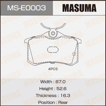 Комплект тормозных колодок MASUMA MS-E0003 для SKODA YETI