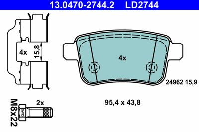 Комплект тормозных колодок, дисковый тормоз ATE 13.0470-2744.2 для MERCEDES-BENZ CITAN
