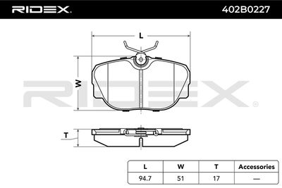комплект спирачно феродо, дискови спирачки RIDEX 402B0227